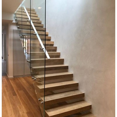 Fancy Interior Hard Wood Floating Stairs Price With Glass Railing